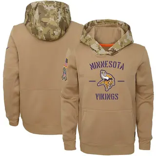 Minnesota Vikings Youth Khaki 2019 Salute to Service Therma Pullover Hoodie